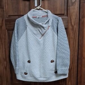 Maurices Ivory Top with Navy Stripes and Coral Trim